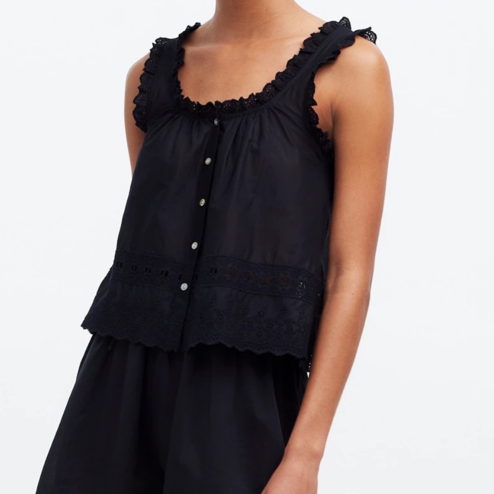 Madewell Embroidered Ruffle Trim Sleeveless Top
